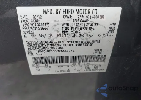 2013 Ford Explorer Limited z USA, uszkodzony, nr VIN 1FM5K8F80DGA48845